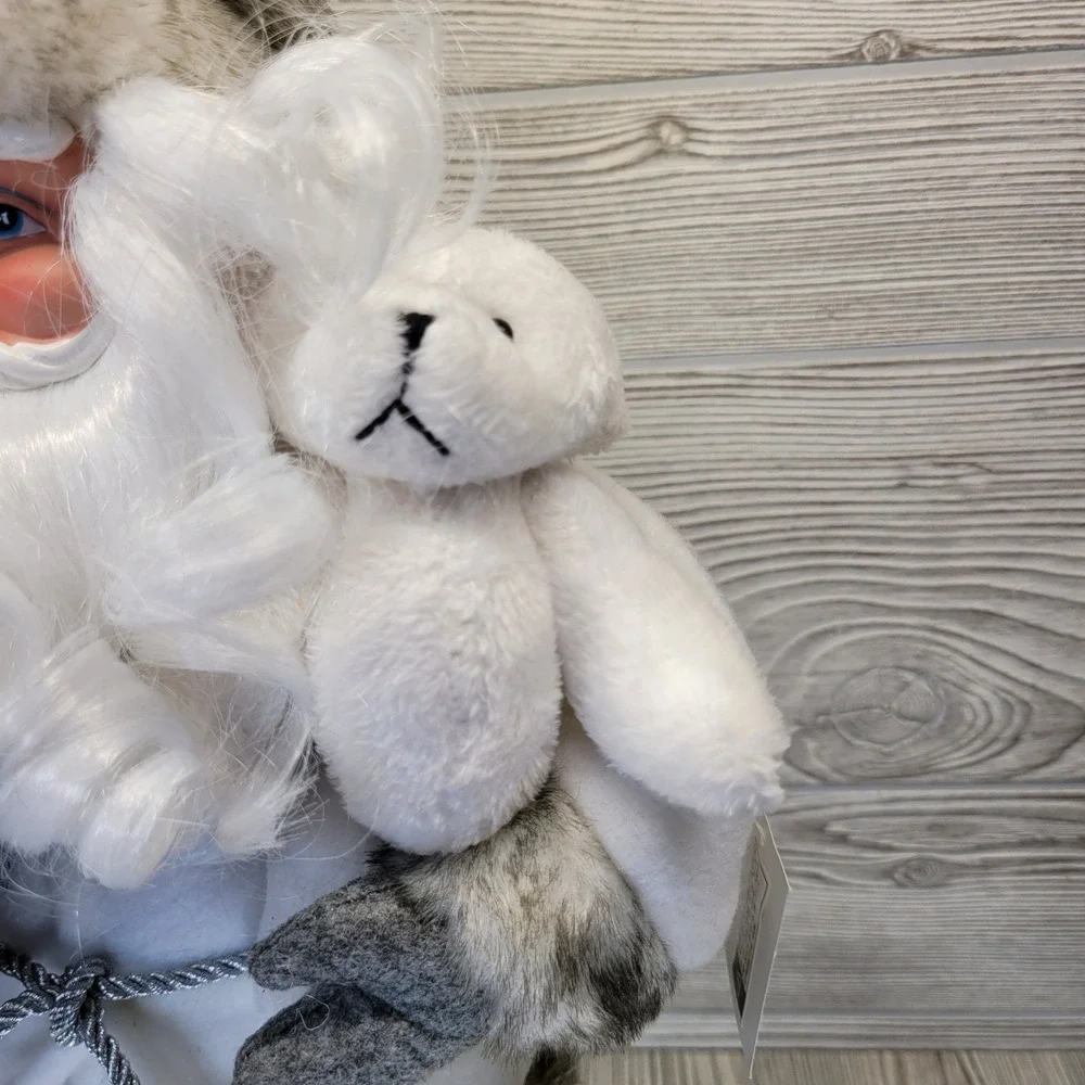 Dennis Basso Home Sitting Santa Christmas Winter White Woodland‎ Rustic Faux Fur